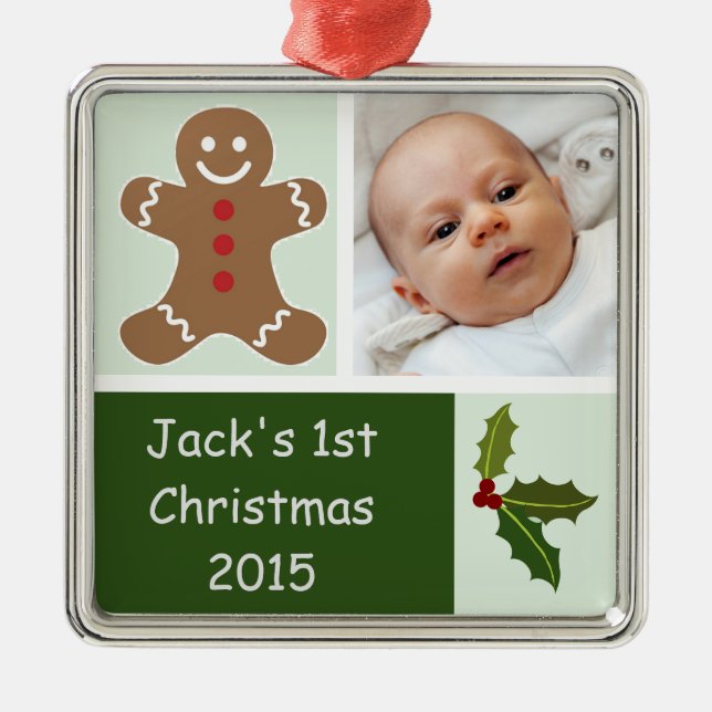 Gingerbread and Holly Metal Tree Decoration (Front)