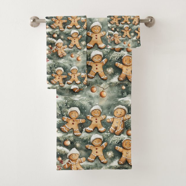 Gingerbread and Ornament Christmas Pattern  Bath Towel Set (Insitu)