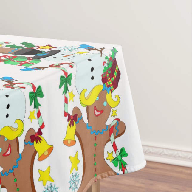 gingerbread and snowman Christmas Tablecloth (In Situ)