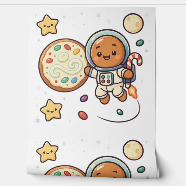 Gingerbread Astronaut Christmas Cute Space Decor Wallpaper (Unrolling)