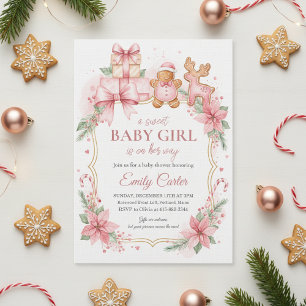 Gingerbread Baby Girl Shower Invitation Christmas