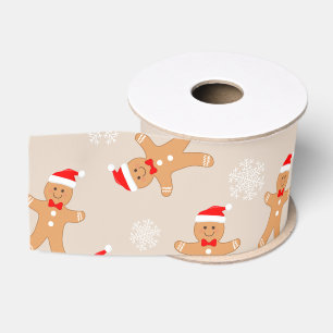 Gingerbread Baby with Christmas Hat Print Grosgrain Ribbon