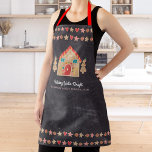 Gingerbread Baking Chalkboard Holiday Typography Apron<br><div class="desc">Here’s a wonderful way add to the fun of your holiday baking. Add extra sparkle to your holiday culinary adventures whenever you wear this adorable, whimsical, chic, simple, modern, custom name Christmas apron. A cute gingerbread house, cookie trees, stars, hearts and candies and playful script typography overlay a dark charcoal...</div>