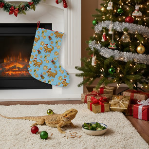 Gingerbread Bearded Dragon Christmas  Large Christmas Stocking