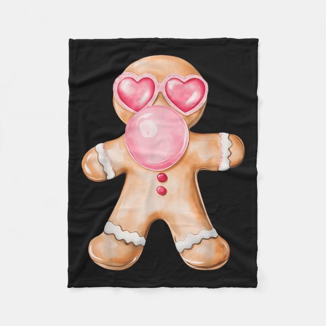 Gingerbread Blowing Bubble Gum Nk Sungles Christma Fleece Blanket (Front)