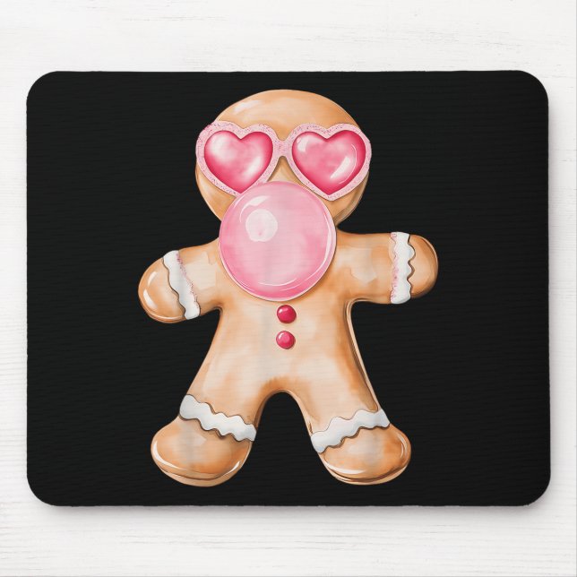 Gingerbread Blowing Bubble Gum Nk Sungles Christma Mouse Pad (Front)
