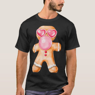 Gingerbread Blowing Bubble Gum Nk Sungles Christma T-Shirt