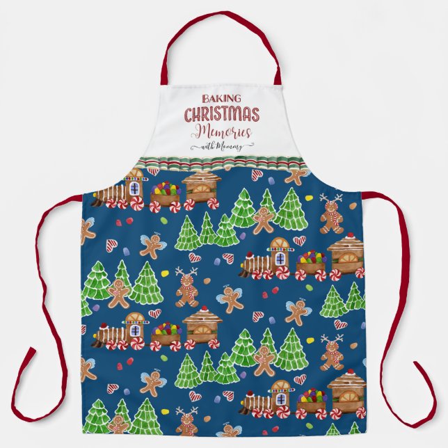 Gingerbread Blue Baking Christmas Memories w Mummy Apron (Front)