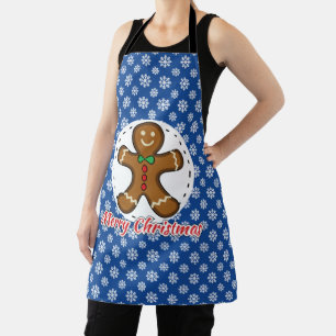 Gingerbread - Blue Snowflakes Pattern - Merry Xmas Apron
