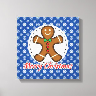 Gingerbread - Blue Snowflakes Pattern - Merry Xmas Canvas Print