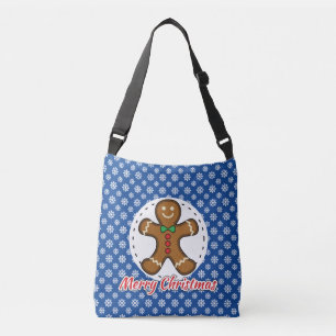 Gingerbread - Blue Snowflakes Pattern - Merry Xmas Crossbody Bag