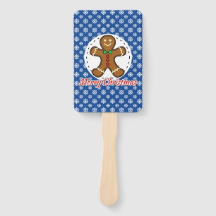 Gingerbread - Blue Snowflakes Pattern - Merry Xmas Hand Fan