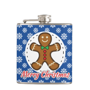 Gingerbread - Blue Snowflakes Pattern - Merry Xmas Hip Flask