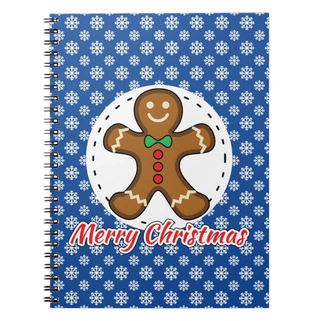 Gingerbread - Blue Snowflakes Pattern - Merry Xmas Notebook (Front)