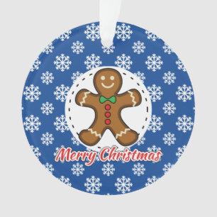 Gingerbread - Blue Snowflakes Pattern - Merry Xmas Ornament