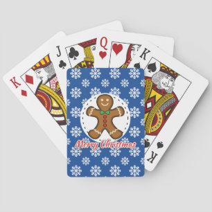Gingerbread - Blue Snowflakes Pattern - Merry Xmas Playing Cards