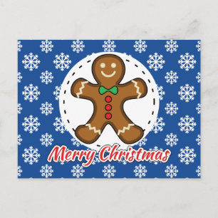 Gingerbread - Blue Snowflakes Pattern - Merry Xmas Postcard
