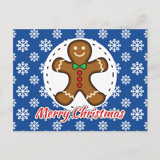 Gingerbread - Blue Snowflakes Pattern - Merry Xmas Postcard (Front)