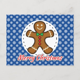 Gingerbread - Blue Snowflakes Pattern - Merry Xmas Postcard