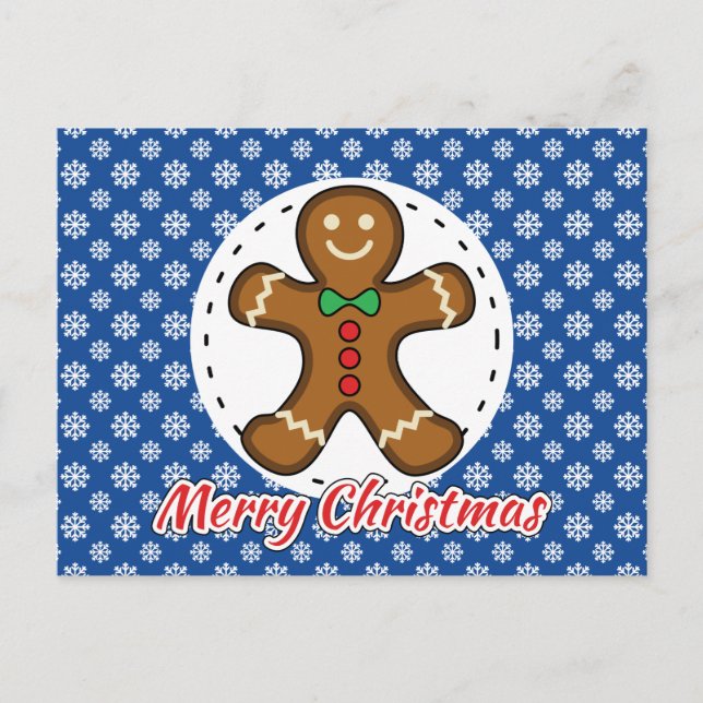 Gingerbread - Blue Snowflakes Pattern - Merry Xmas Postcard (Front)