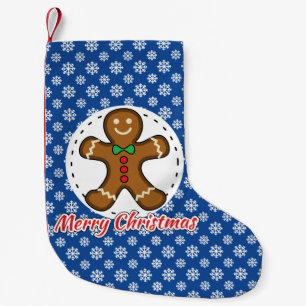 Gingerbread - Blue Snowflakes Pattern - Merry Xmas Small Christmas Stocking