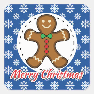 Gingerbread - Blue Snowflakes Pattern - Merry Xmas Square Sticker