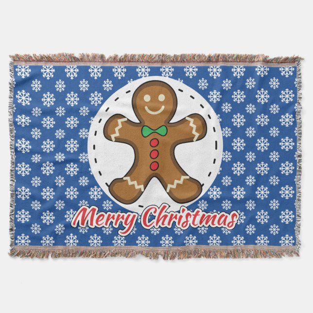 Gingerbread - Blue Snowflakes Pattern - Merry Xmas Throw Blanket (Front)