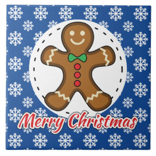 Gingerbread - Blue Snowflakes Pattern - Merry Xmas Tile