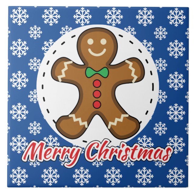 Gingerbread - Blue Snowflakes Pattern - Merry Xmas Tile (Front)