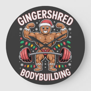 Gingerbread Bodybuilding Christmas Gym  Large Clock