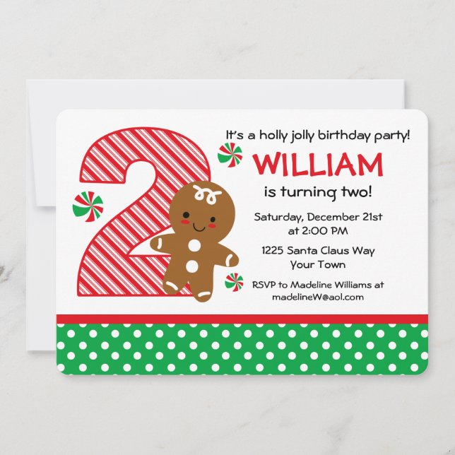 Gingerbread Boy 2nd Birthday Invitation (Front)