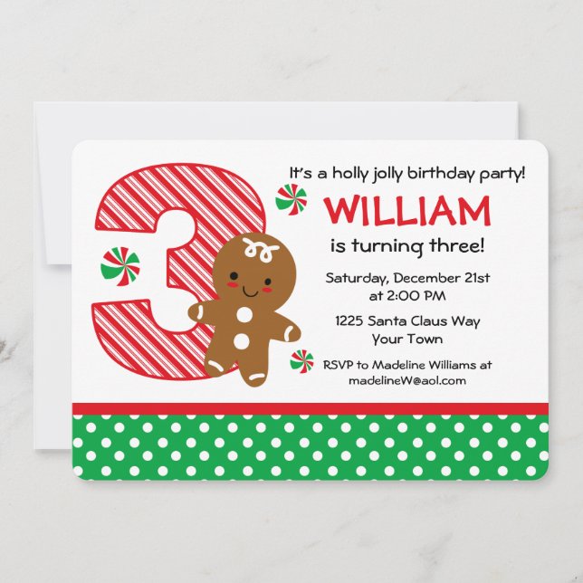 Gingerbread Boy 3rd Birthday Invitation (Front)