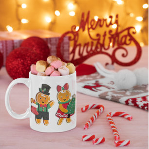 Gingerbread boy and Gingerbread Girl Christmas Coffee Mug
