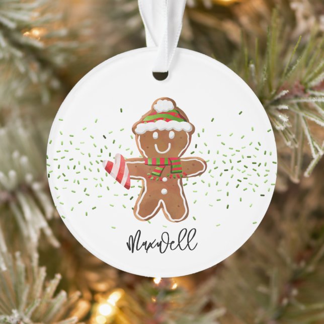 Gingerbread Boy Candy Cane Heart Name Christmas Ornament (Tree)