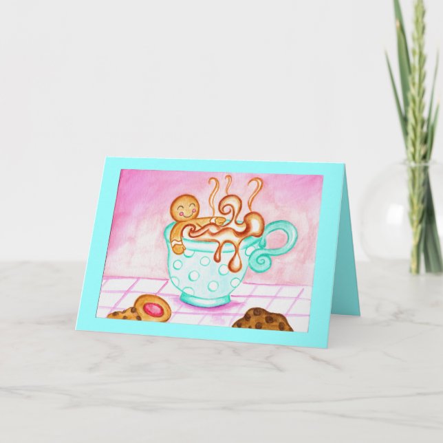 Gingerbread Boy Christmas Coffee Greeting Card (Front)