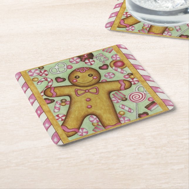 Gingerbread Boy Christmas Paper Coasters (Angled)