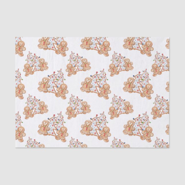 Gingerbread boy, girl Christmas tree Tissue Paper (Front)
