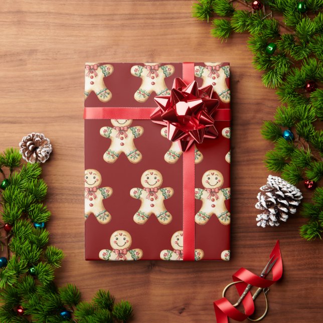 Gingerbread Boy Vintage Red Gift  Wrapping Paper (Holiday Gift)