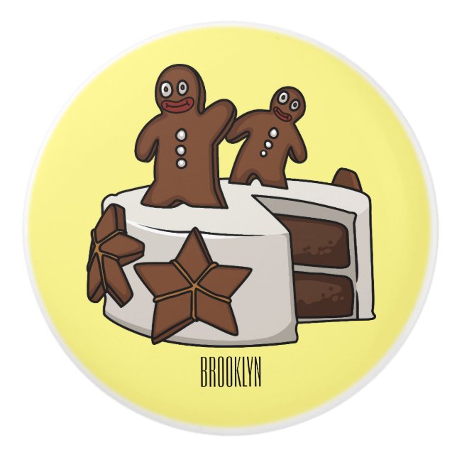 Gingerbread cake cartoon illustration ceramic knob (Front)