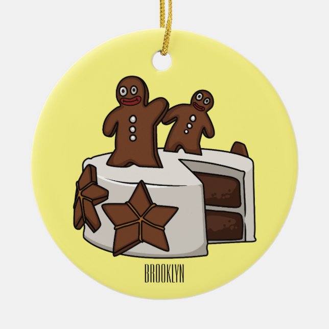 Gingerbread cake cartoon illustration ceramic tree decoration (Front)