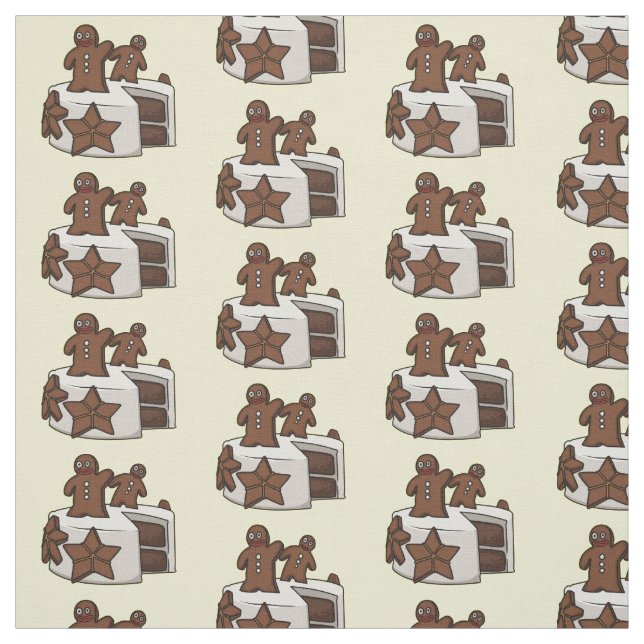 Gingerbread cake cartoon illustration fabric (Swatch)