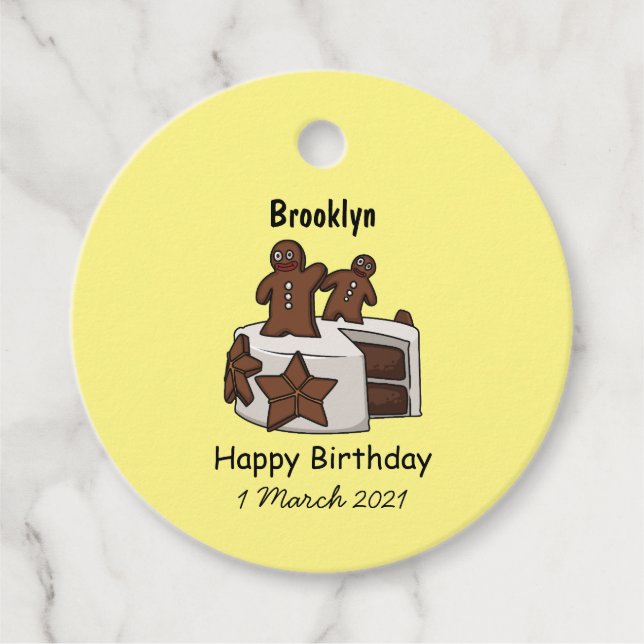 Gingerbread cake cartoon illustration favour tags (Front)