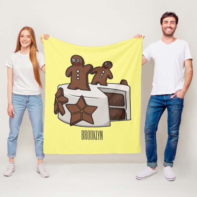 Gingerbread cake cartoon illustration fleece blanket (In Situ)
