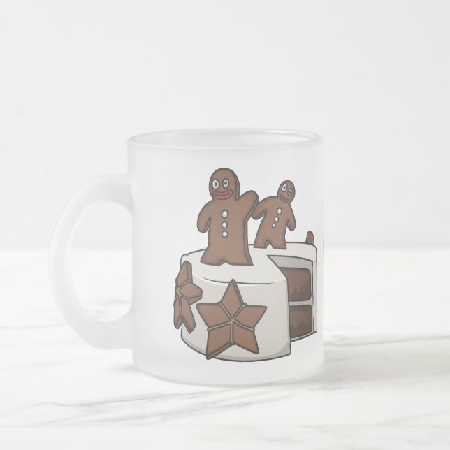 Gingerbread cake cartoon illustration frosted glass coffee mug (Left)