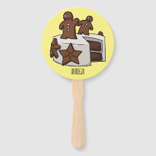 Gingerbread cake cartoon illustration hand fan