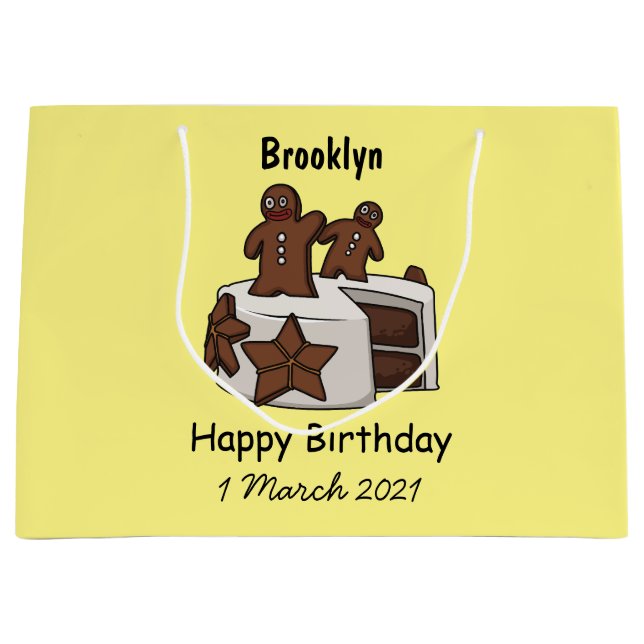 Gingerbread cake cartoon illustration large gift bag (Front)