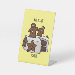 Gingerbread cake cartoon illustration pedestal sign
