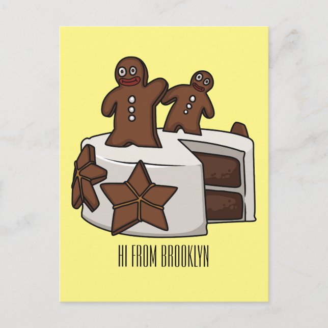 Gingerbread cake cartoon illustration postcard (Front)