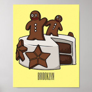 Gingerbread cake cartoon illustration poster
