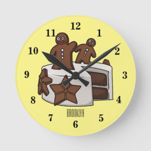 Gingerbread cake cartoon illustration round clock